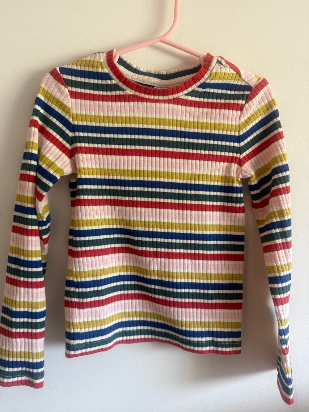 Hanna Andersson Ribbed Long-Sleeve Stripe Tee in Pink, Navy, Olive, Cream & Red